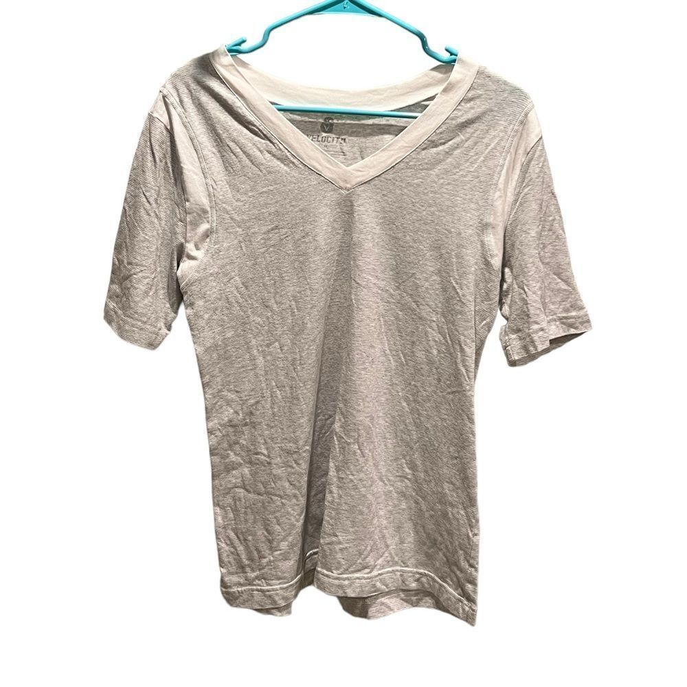 Velocity v-neck grey and white striped top women’s XL‎